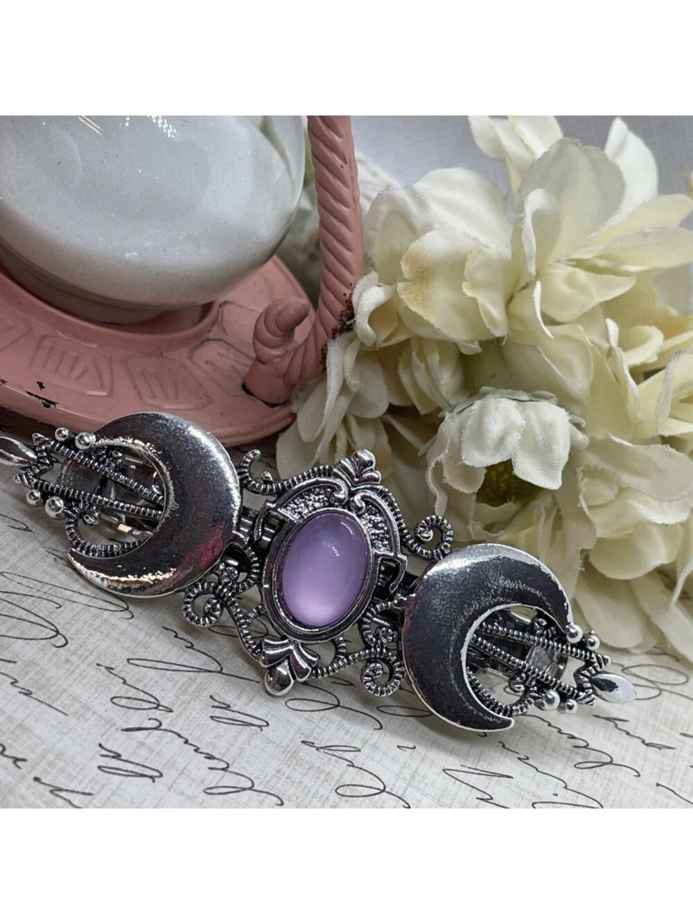 Festival Silver Purple Witch Crescent Celti Moon magic Spell Love Hair Clip Comb